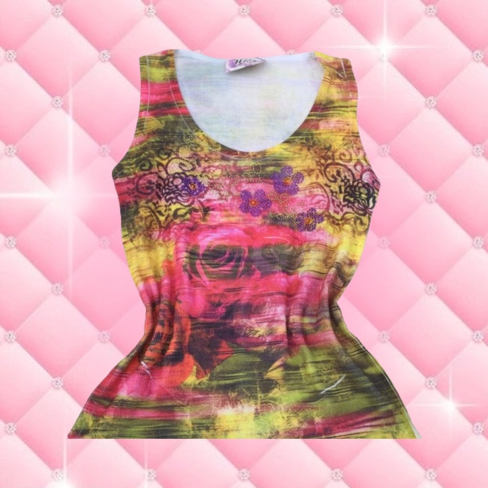 Y2k 2000s flowery rhinestone tank top 🌹